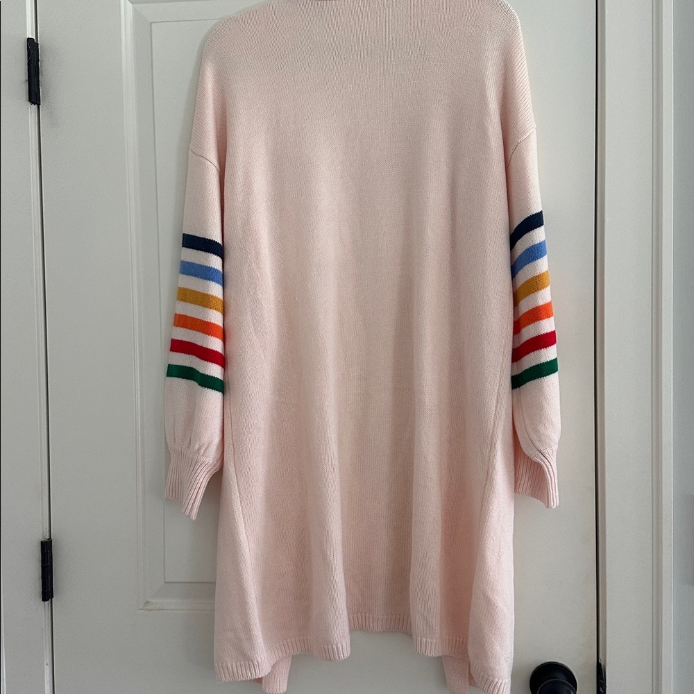 NWT Long Pink Cardigan with Striped Sleeves - Picture 5 of 6